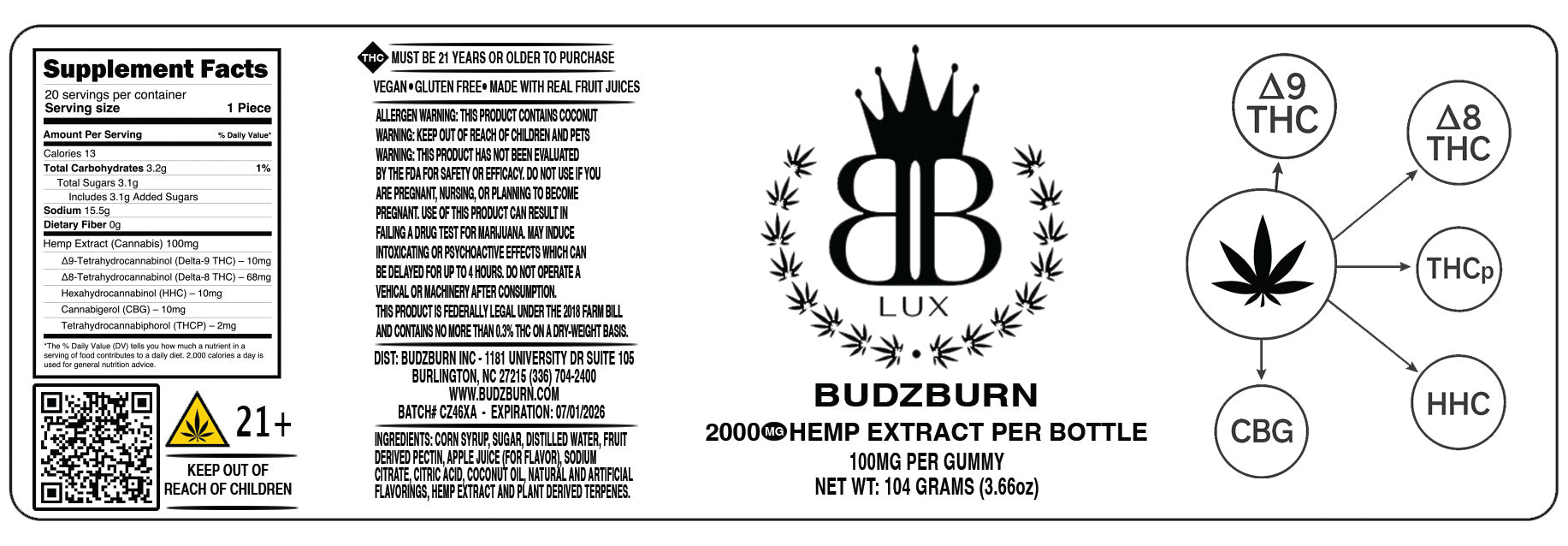 D9/D8/THCp/HHC Mix 100MG  GUMMY - 20 Count - FL Compliant