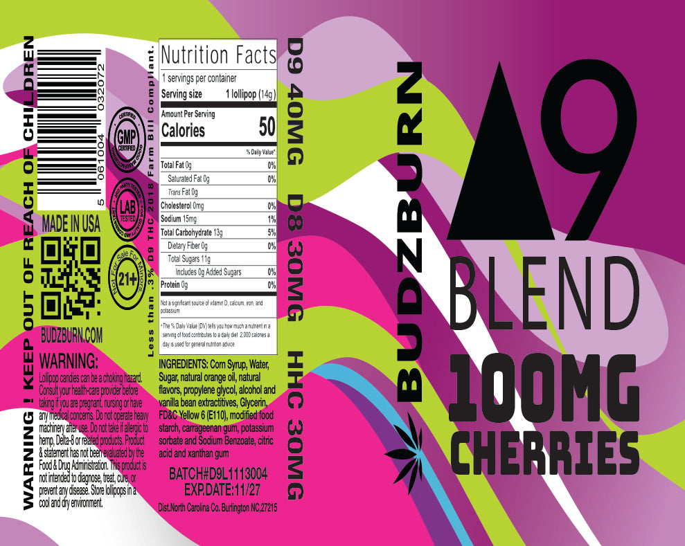 DELTA 9 THC LOLLIPOPS - 100MG - 20 Count